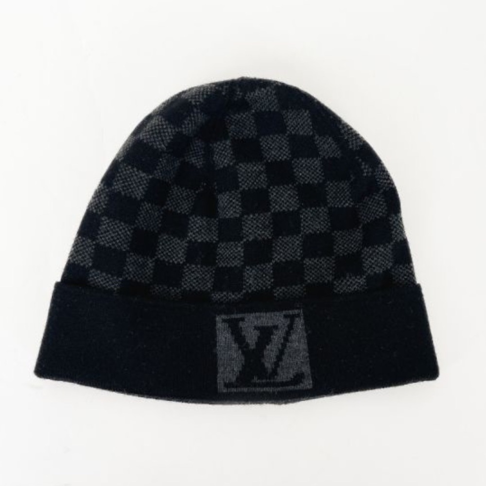 Louis Vuitton Vintage Wool Néo Petit Damier Graphite Beanie Black and Grey